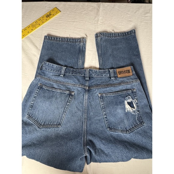Duluth Trading Co Men's Jeans 38x30 Blue Denim Workwear Straight Leg Distressed - Picture 1 of 9